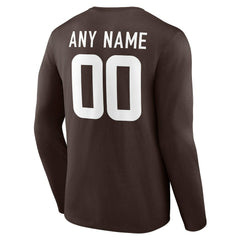 Cleveland Browns Team Authentic Personalized Name & Number Long Sleeve T-Shirt Brown | NFL