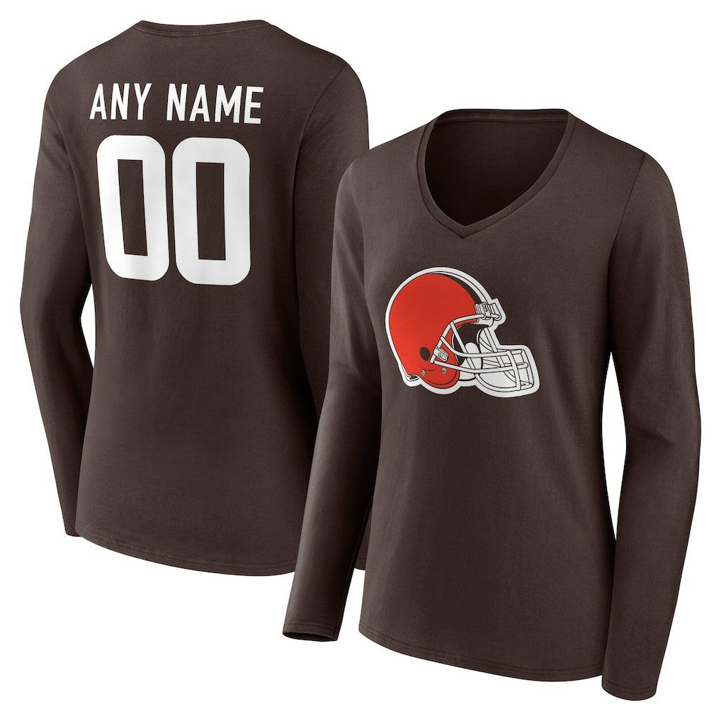 Cleveland Browns Women's Team Authentic Personalized Name & Number Long Sleeve V-Neck T-Shirt Brown | NFL