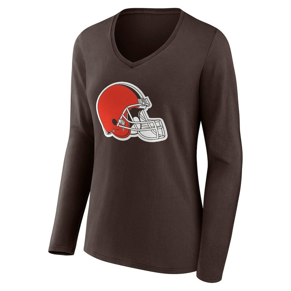 Cleveland Browns Women's Team Authentic Personalized Name & Number Long Sleeve V-Neck T-Shirt Brown | NFL