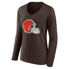Cleveland Browns Women's Team Authentic Personalized Name & Number Long Sleeve V-Neck T-Shirt Brown | NFL