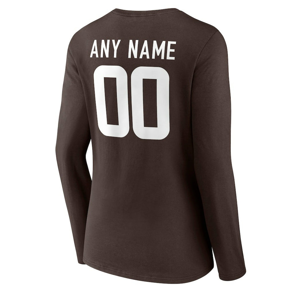Cleveland Browns Women's Team Authentic Personalized Name & Number Long Sleeve V-Neck T-Shirt Brown | NFL