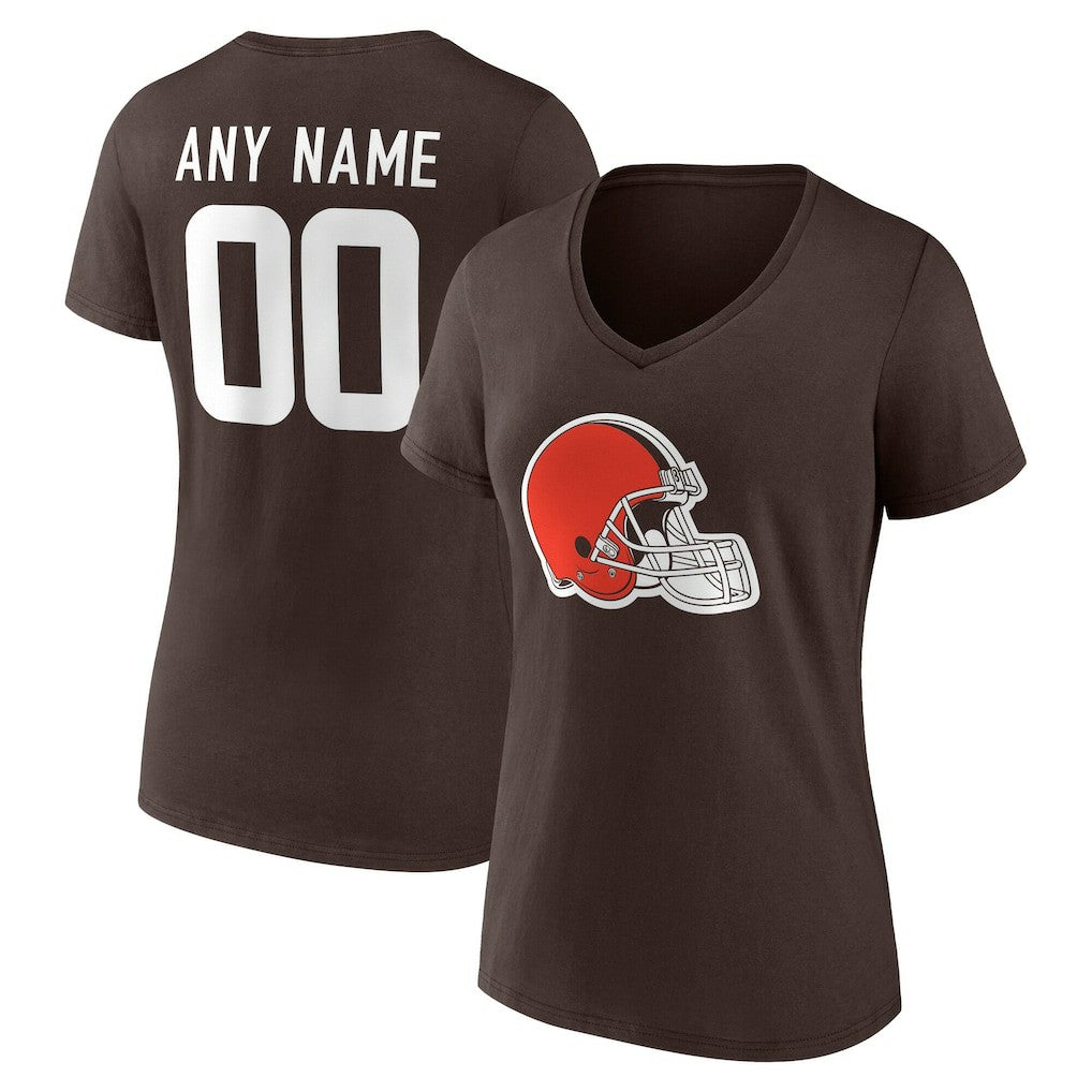Cleveland Browns Women's Team Authentic Personalized Name & Number V-Neck T-Shirt Brown | NFL