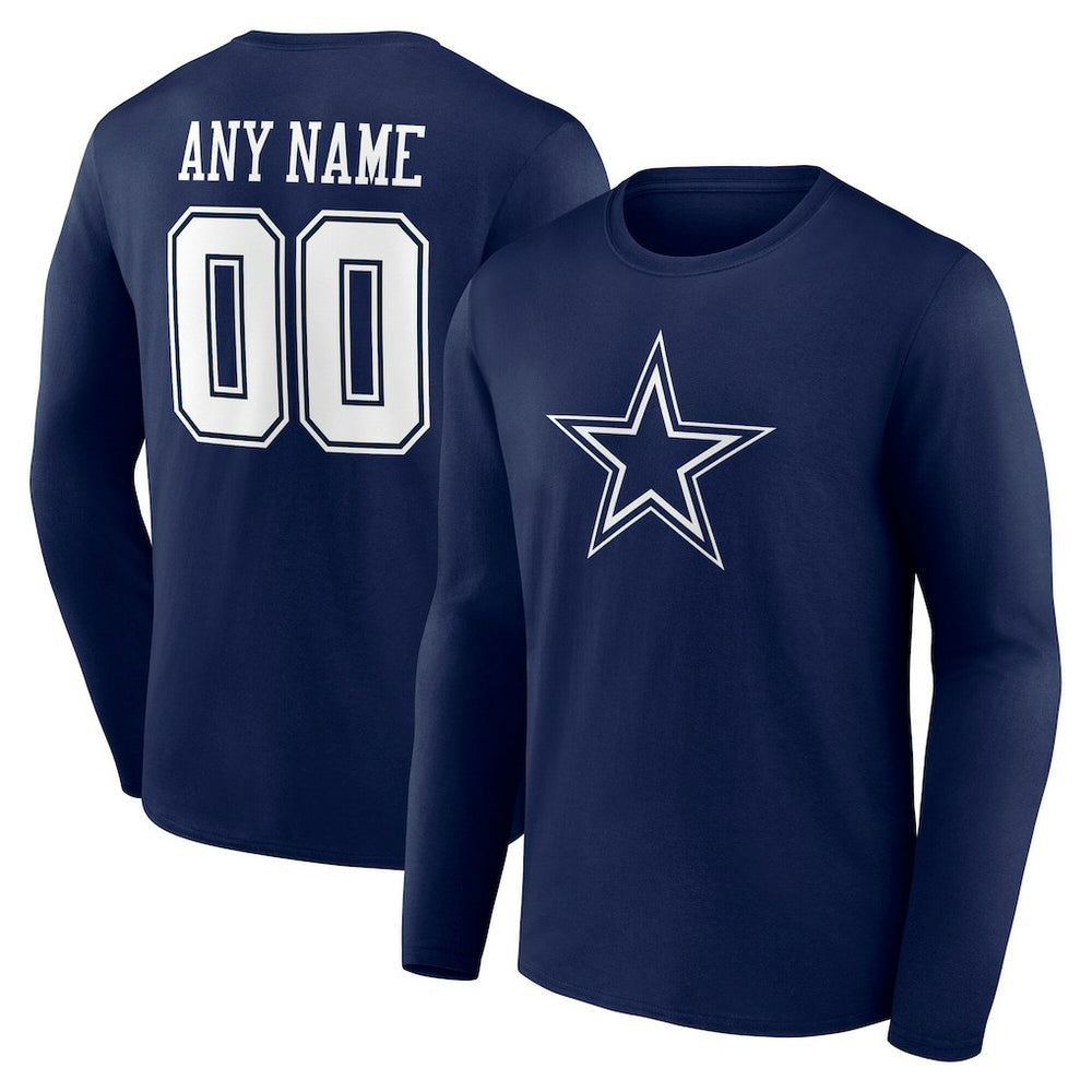Dallas Cowboys Team Authentic Personalized Name & Number Long Sleeve T-Shirt Navy | NFL