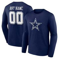 Dallas Cowboys Team Authentic Personalized Name & Number Long Sleeve T-Shirt Navy | NFL