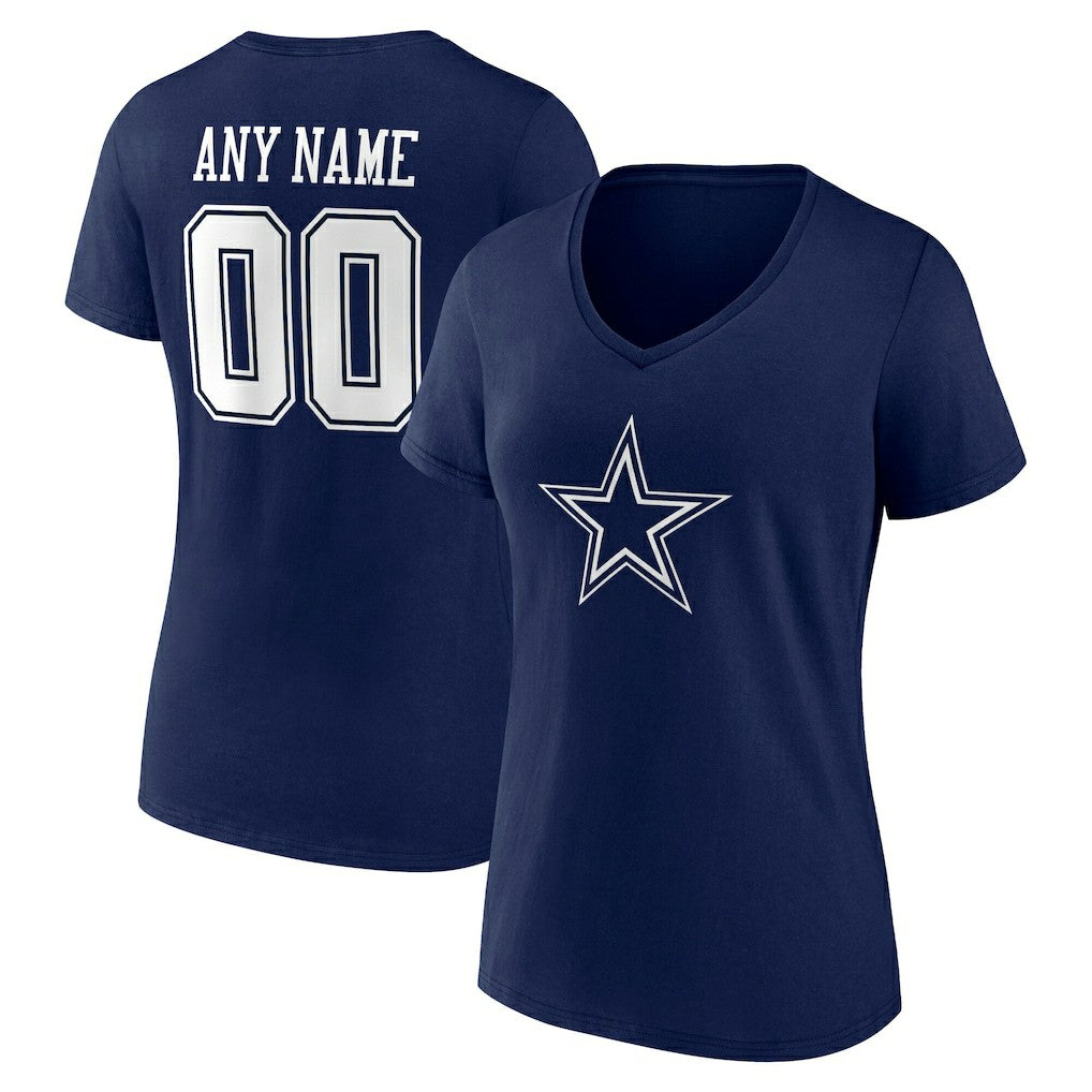 Dallas Cowboys Women's Team Authentic Personalized Name & Number V-Neck T-Shirt Navy | NFL