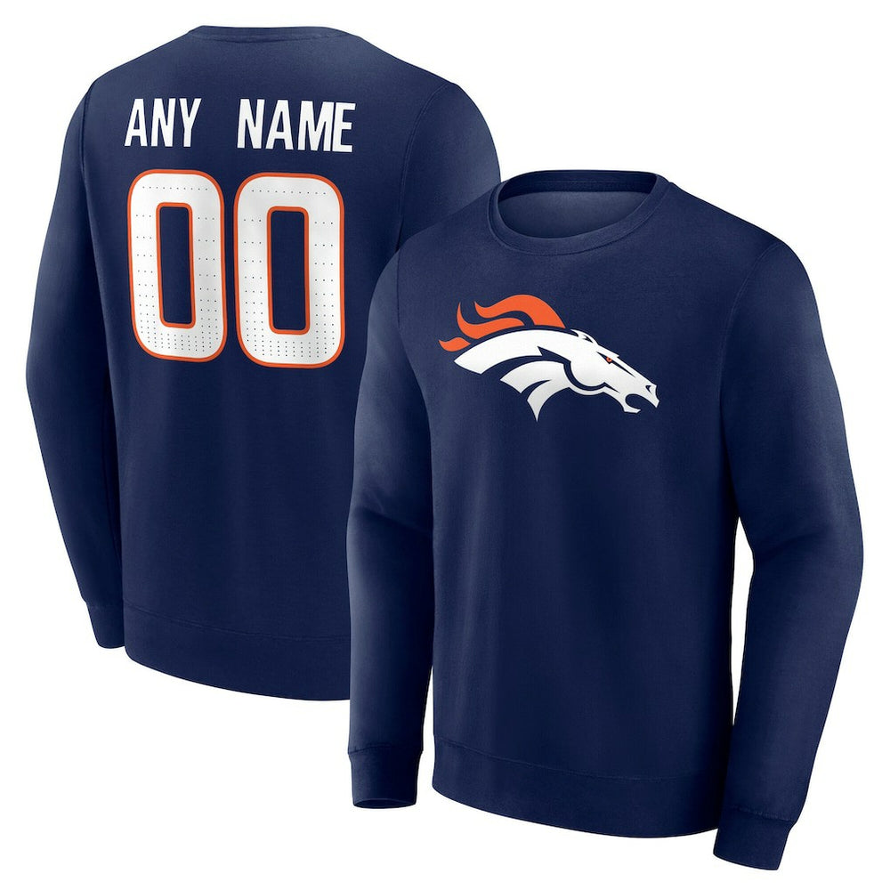 Denver Broncos Team Authentic Personalized Name & Number Sweatshirt Navy | NFL
