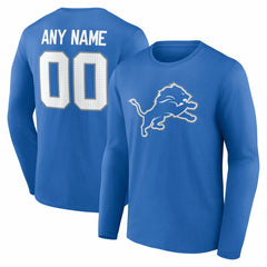 Detroit Lions Team Authentic Personalized Name & Number Long Sleeve T-Shirt Blue | NFL