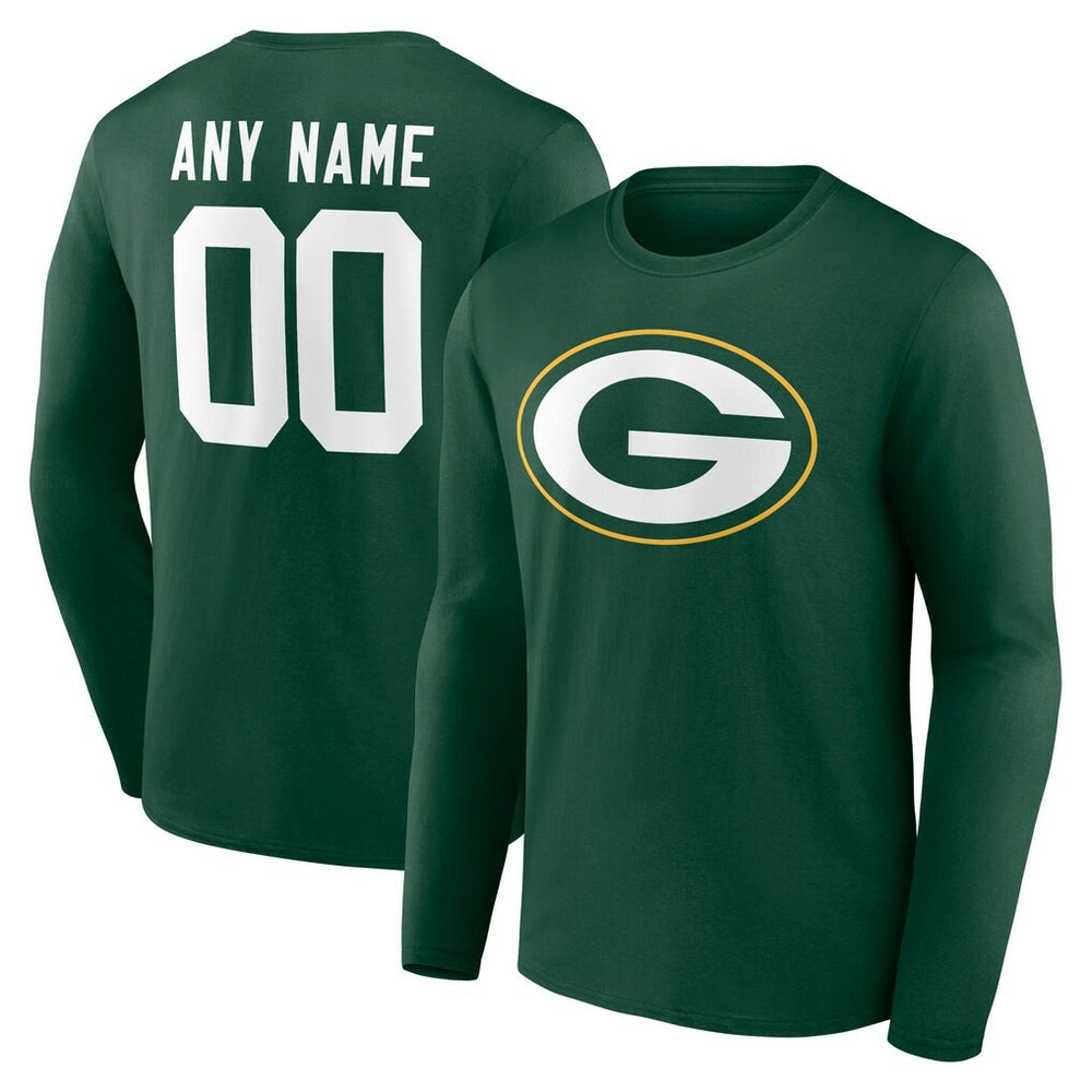 Green Bay Packers Team Authentic Personalized Name & Number Long Sleeve T-Shirt Green | NFL