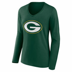 Green Bay Packers Women's Team Authentic Personalized Name & Number Long Sleeve V-Neck T-Shirt Green | NFL