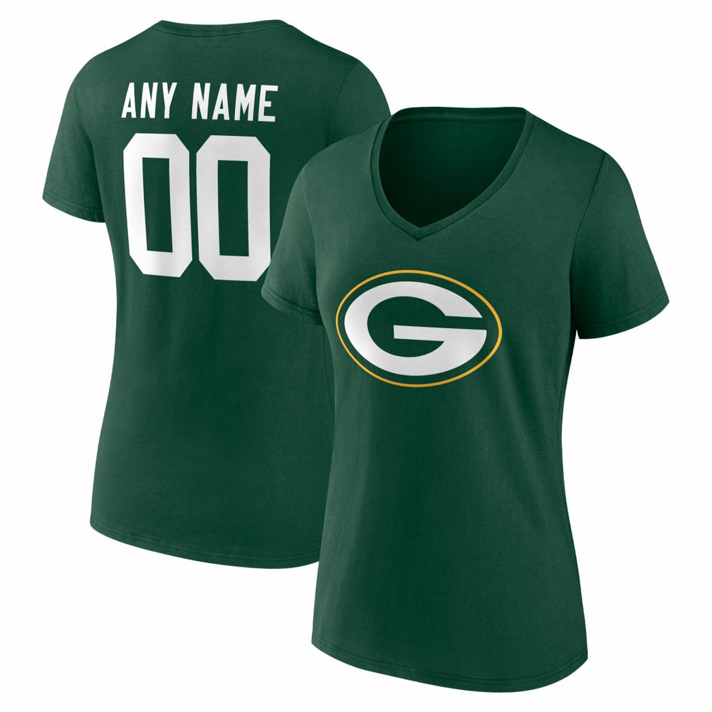 Green Bay Packers Women's Team Authentic Personalized Name & Number V-Neck T-Shirt Green | NFL