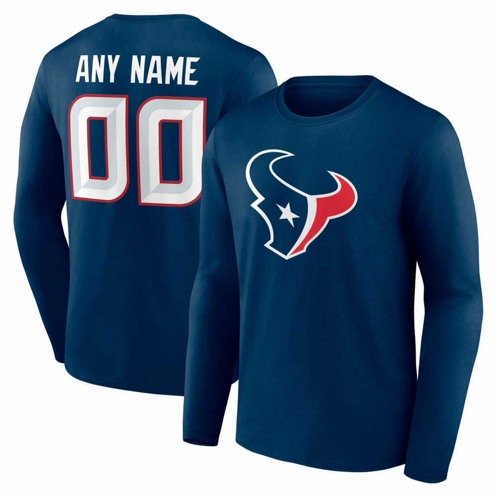 Houston Texans Team Authentic Personalized Name & Number Long Sleeve T-Shirt Navy | NFL