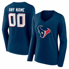 Houston Texans Women's Team Authentic Personalized Name & Number Long Sleeve V-Neck T-Shirt Navy | NFL