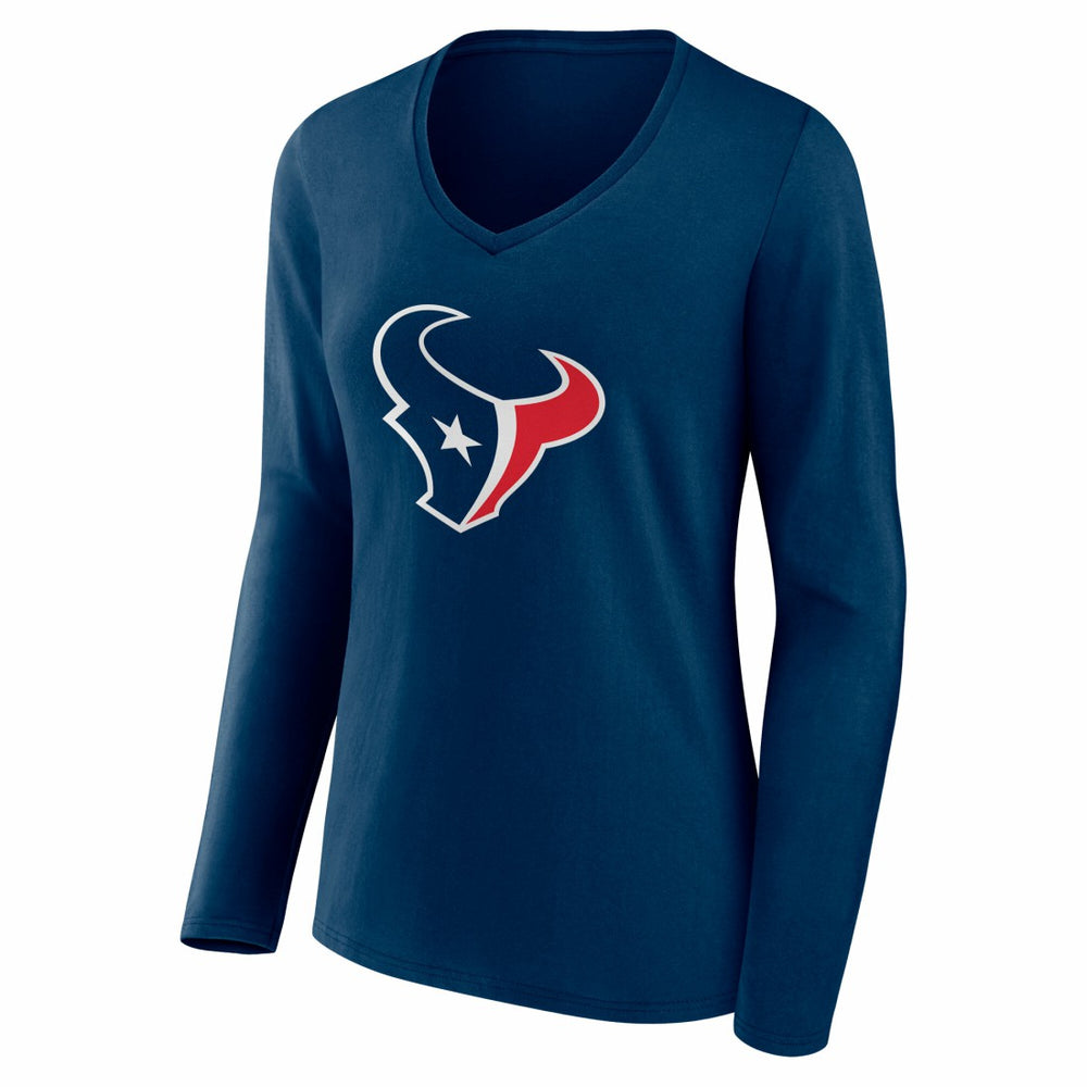 Houston Texans Women's Team Authentic Personalized Name & Number Long Sleeve V-Neck T-Shirt Navy | NFL