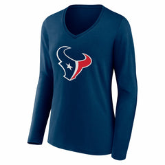 Houston Texans Women's Team Authentic Personalized Name & Number Long Sleeve V-Neck T-Shirt Navy | NFL