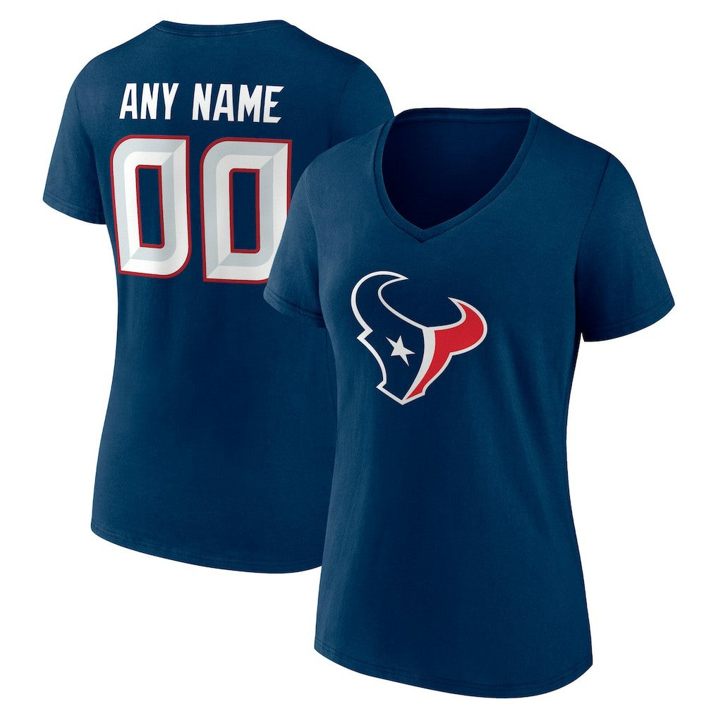 Houston Texans Women's Team Authentic Personalized Name & Number V-Neck T-Shirt Navy | NFL