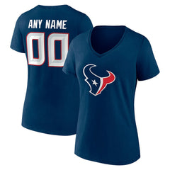 Houston Texans Women's Team Authentic Personalized Name & Number V-Neck T-Shirt Navy | NFL