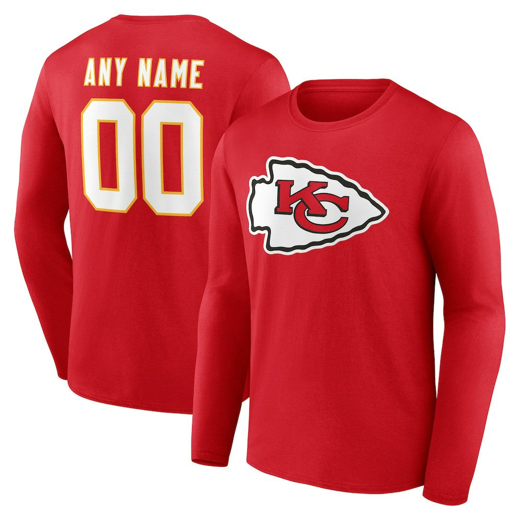 Kansas City Chiefs Team Authentic Personalized Name & Number Long Sleeve T-Shirt Red | NFL