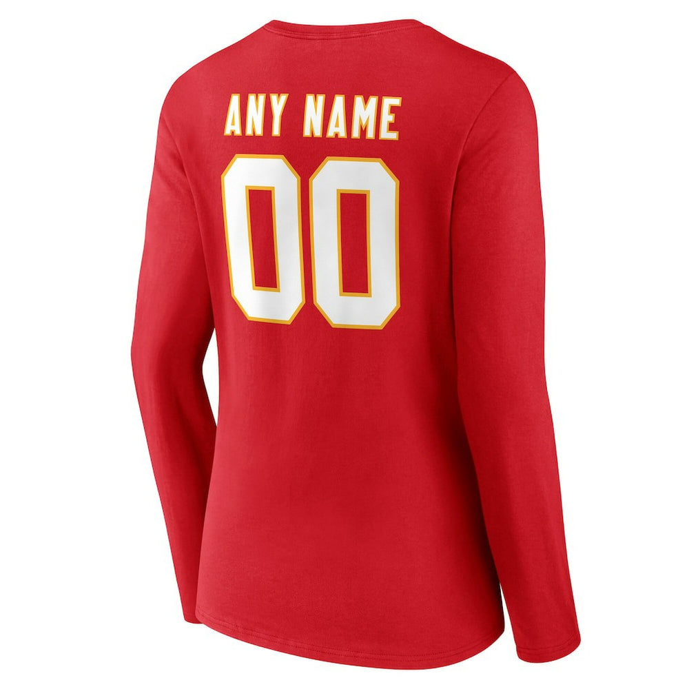 Kansas City Chiefs Women's Team Authentic Personalized Name & Number Long Sleeve V-Neck T-Shirt Red | NFL