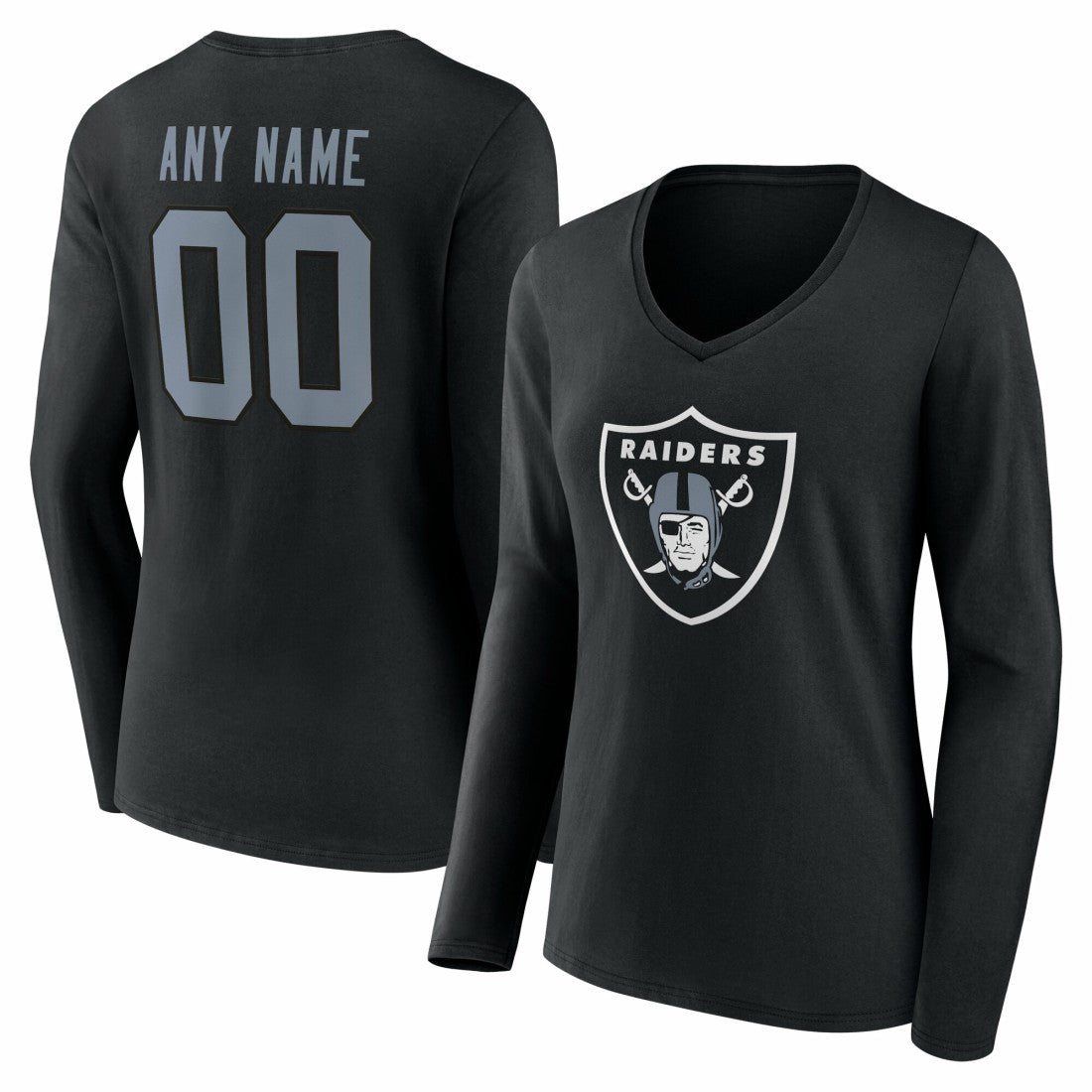Las Vegas Raiders Women's Team Authentic Personalized Name & Number Long Sleeve V-Neck T-Shirt Black | NFL
