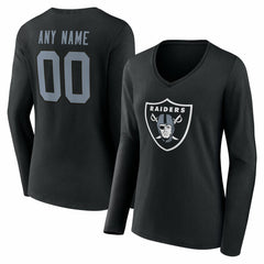 Las Vegas Raiders Women's Team Authentic Personalized Name & Number Long Sleeve V-Neck T-Shirt Black | NFL