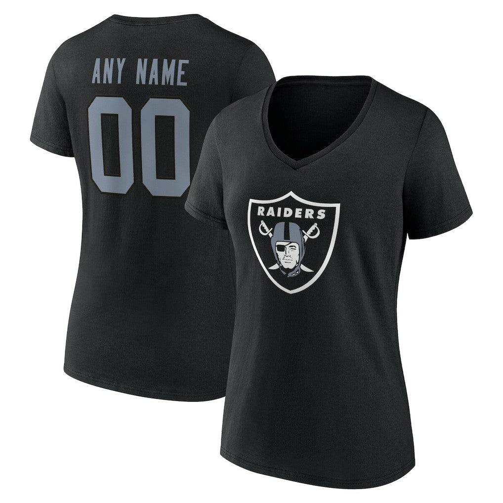 Las Vegas Raiders Women's Team Authentic Personalized Name & Number V-Neck T-Shirt Black | NFL