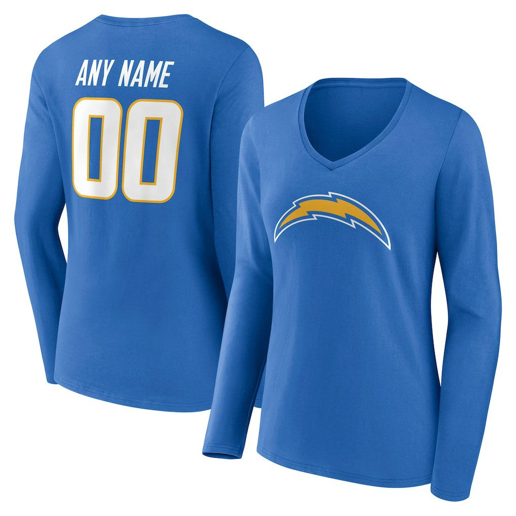 Los Angeles Chargers Women's Team Authentic Personalized Name & Number Long Sleeve V-Neck T-Shirt Powder Blue | NFL