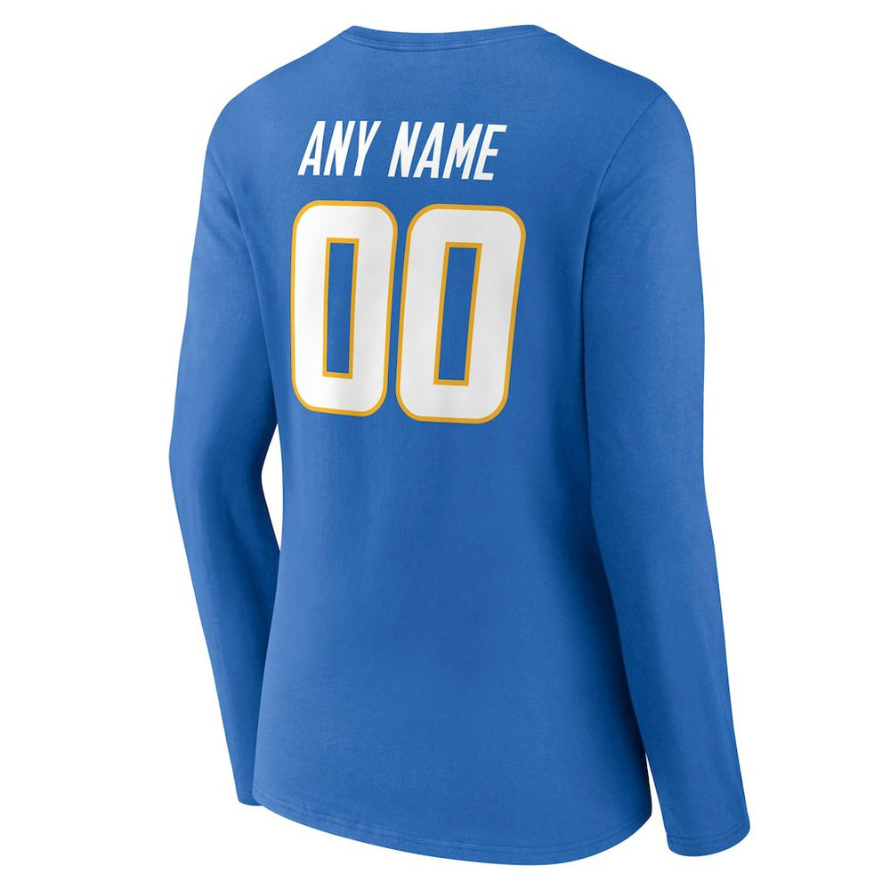 Los Angeles Chargers Women's Team Authentic Personalized Name & Number Long Sleeve V-Neck T-Shirt Powder Blue | NFL