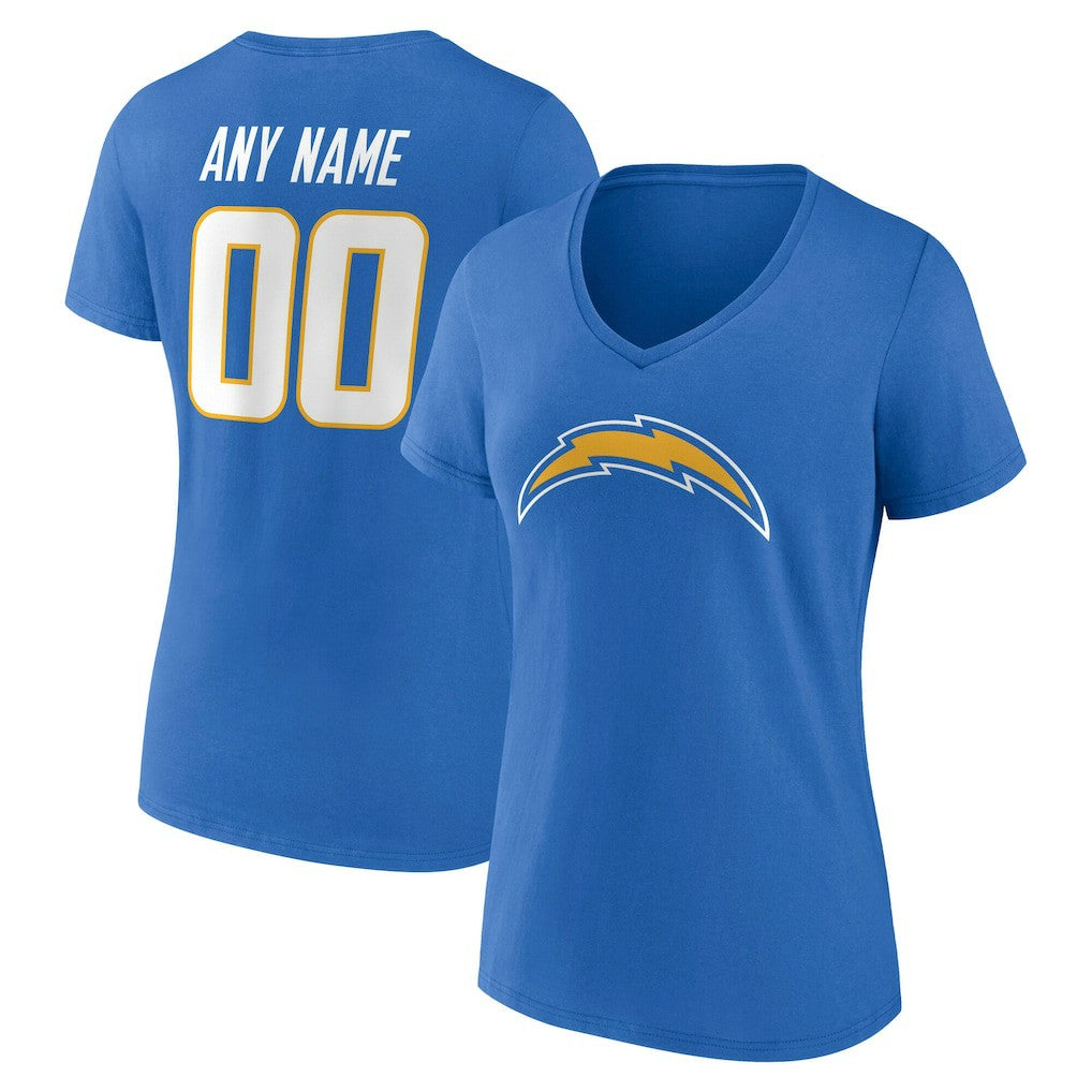 Los Angeles Chargers Women's Team Authentic Personalized Name & Number V-Neck T-Shirt Powder Blue | NFL
