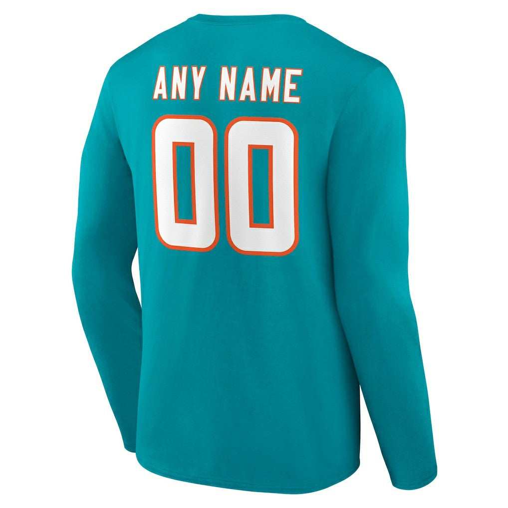 Miami Dolphins Team Authentic Personalized Name & Number Long Sleeve T-Shirt Aqua | NFL