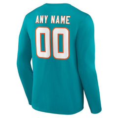Miami Dolphins Team Authentic Personalized Name & Number Long Sleeve T-Shirt Aqua | NFL