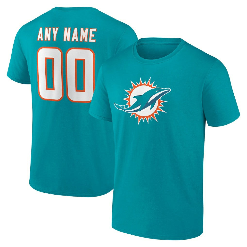 Miami Dolphins Team Authentic Personalized Name & Number T-Shirt Aqua | NFL