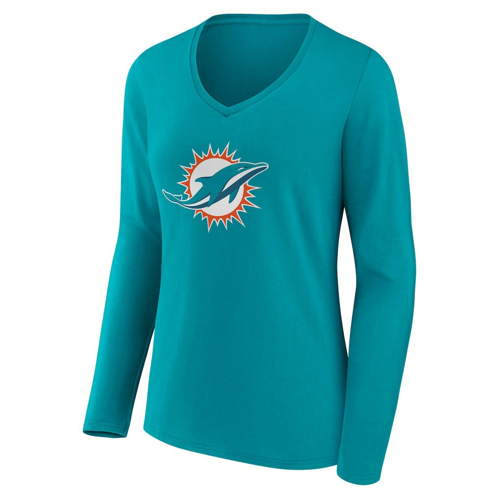 Miami Dolphins Women's Team Authentic Personalized Name & Number Long Sleeve V-Neck T-Shirt Aqua | NFL