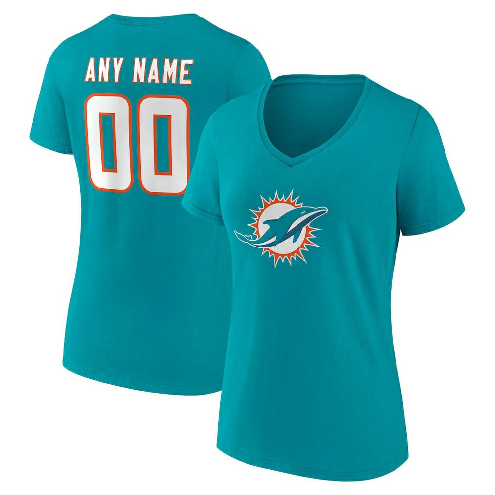 Miami Dolphins Women's Team Authentic Personalized Name & Number V-Neck T-Shirt Aqua | NFL