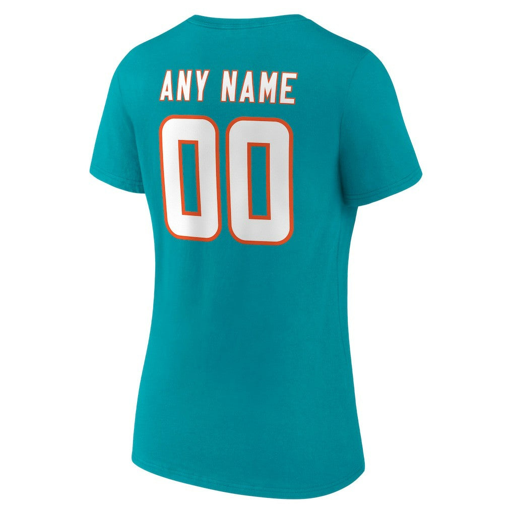 Miami Dolphins Women's Team Authentic Personalized Name & Number V-Neck T-Shirt Aqua | NFL