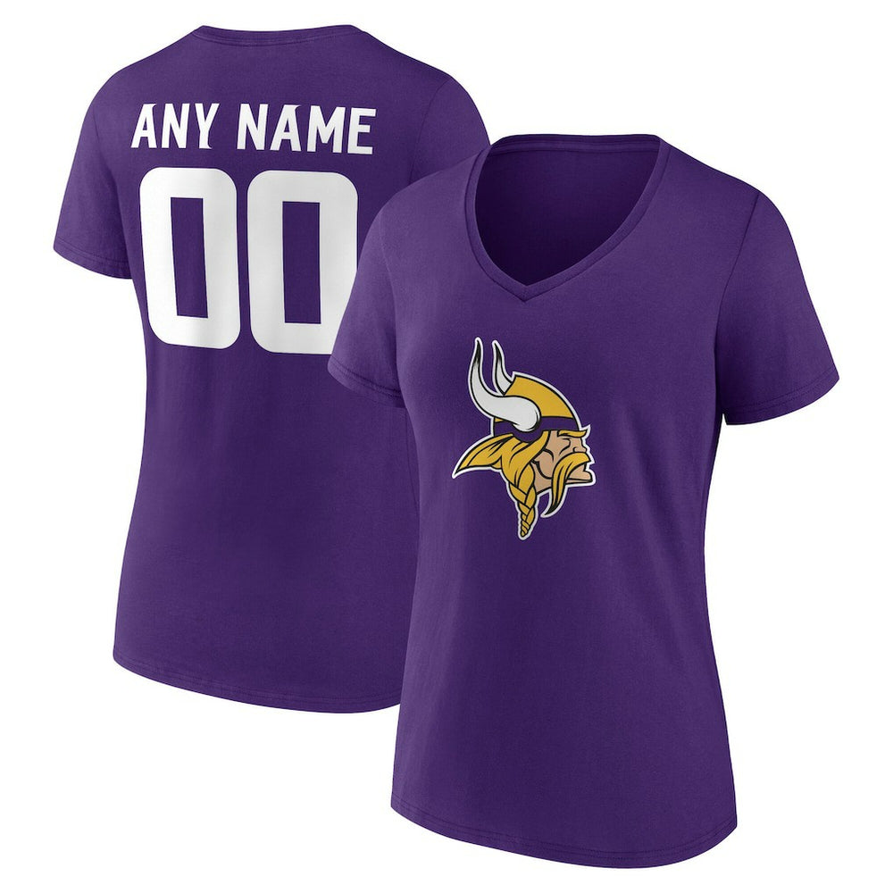 Minnesota Vikings Women's Team Authentic Personalized Name & Number V-Neck T-Shirt Purple | NFL