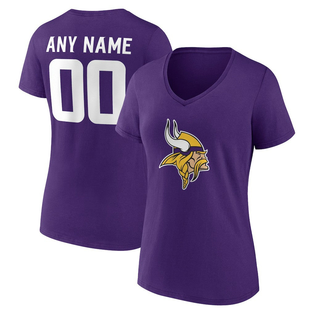 Minnesota Vikings Women's Team Authentic Personalized Name & Number V-Neck T-Shirt Purple | NFL