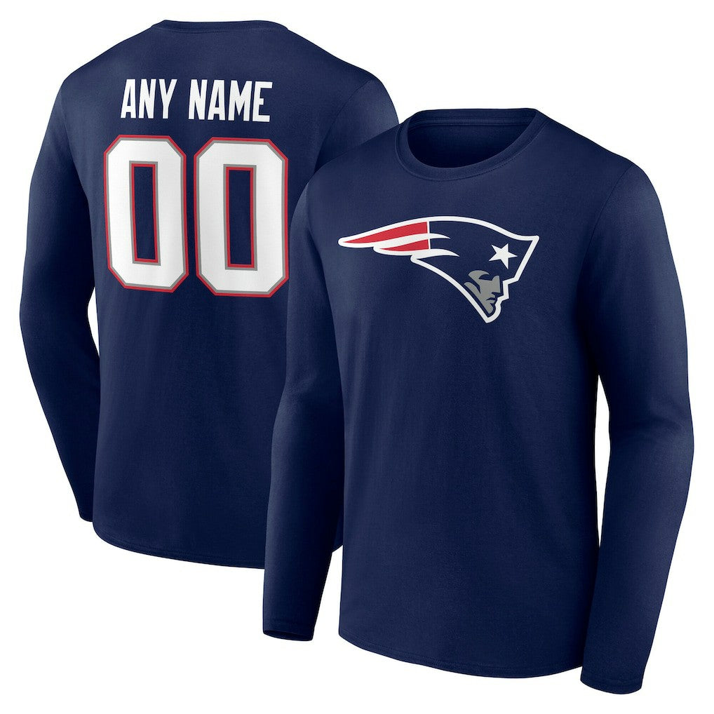 New England Patriots Team Authentic Personalized Name & Number Long Sleeve T-Shirt Navy | NFL