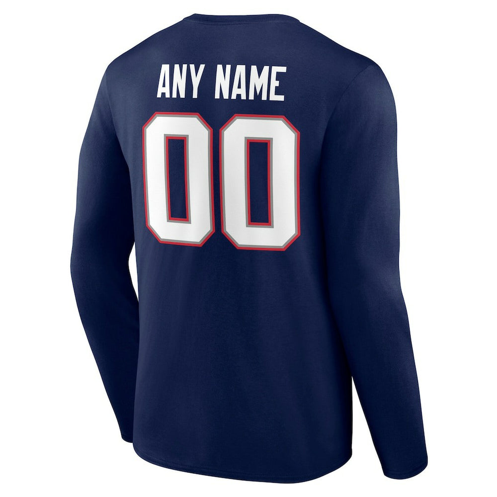 New England Patriots Team Authentic Personalized Name & Number Long Sleeve T-Shirt Navy | NFL