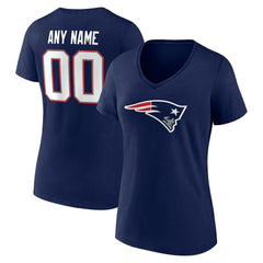 New England Patriots Women's Team Authentic Personalized Name & Number V-Neck T-Shirt Navy | NFL