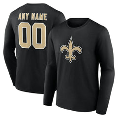 New Orleans Saints Team Authentic Personalized Name & Number Long Sleeve T-Shirt Black | NFL
