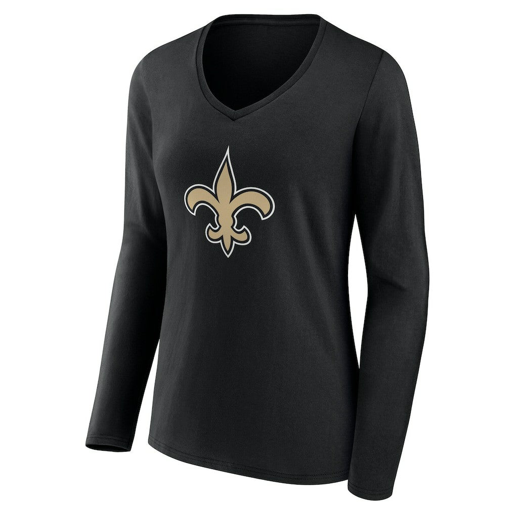 New Orleans Saints Women's Team Authentic Personalized Name & Number Long Sleeve V-Neck T-Shirt Black | NFL