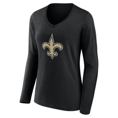 New Orleans Saints Women's Team Authentic Personalized Name & Number Long Sleeve V-Neck T-Shirt Black | NFL