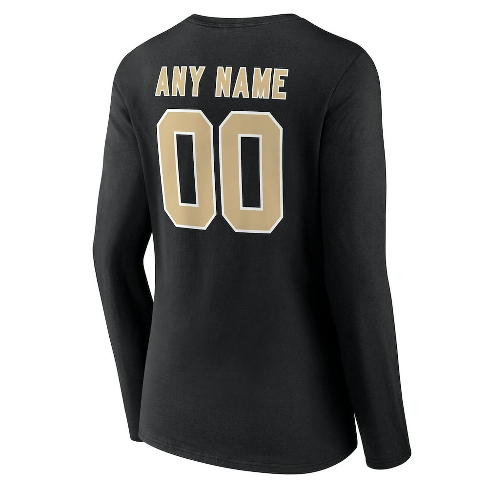 New Orleans Saints Women's Team Authentic Personalized Name & Number Long Sleeve V-Neck T-Shirt Black | NFL