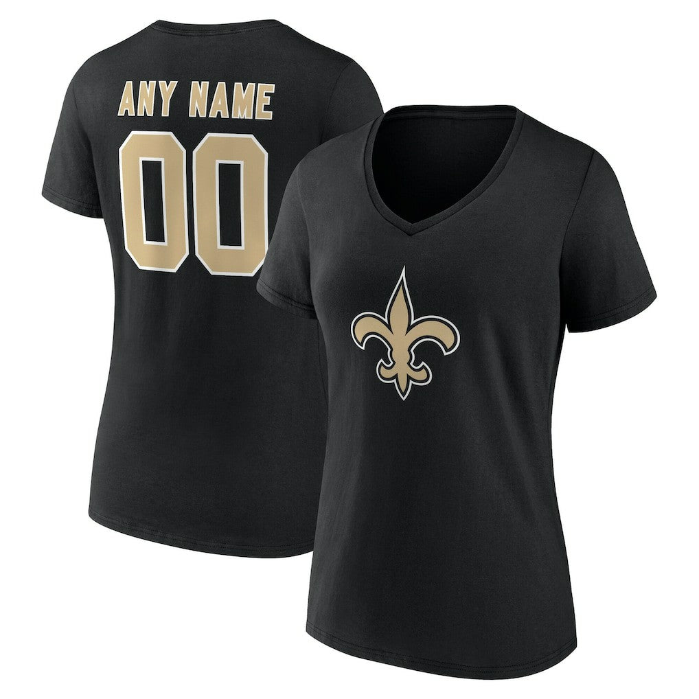 New Orleans Saints Women's Team Authentic Personalized Name & Number V-Neck T-Shirt Black | NFL