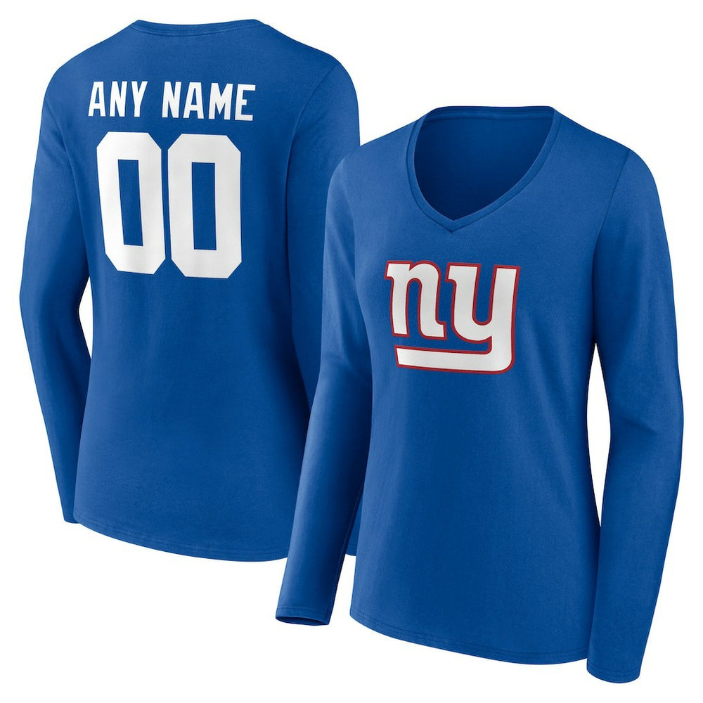 New York Giants Women's Team Authentic Personalized Name & Number Long Sleeve V-Neck T-Shirt Royal | NFL