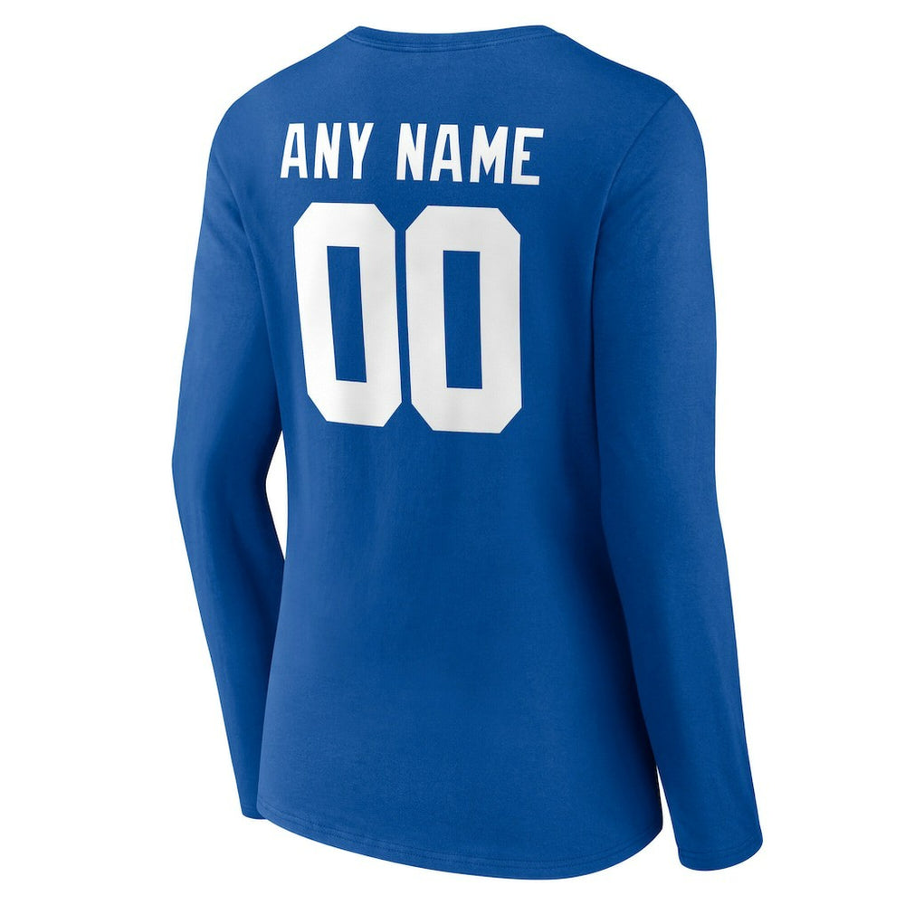 New York Giants Women's Team Authentic Personalized Name & Number Long Sleeve V-Neck T-Shirt Royal | NFL