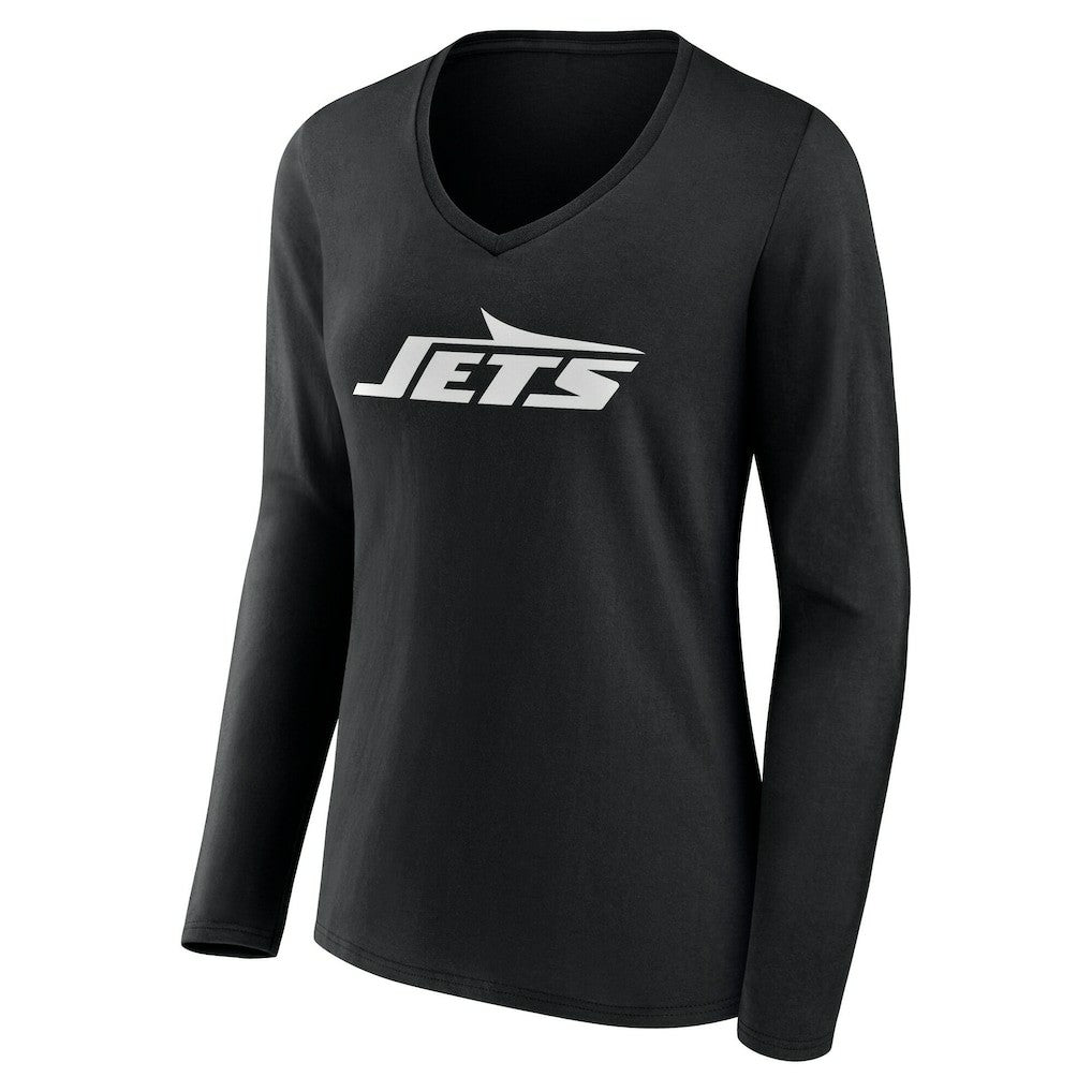 New York Jets Women's Team Authentic Personalized Name & Number Long Sleeve V-Neck T-Shirt Black | NFL