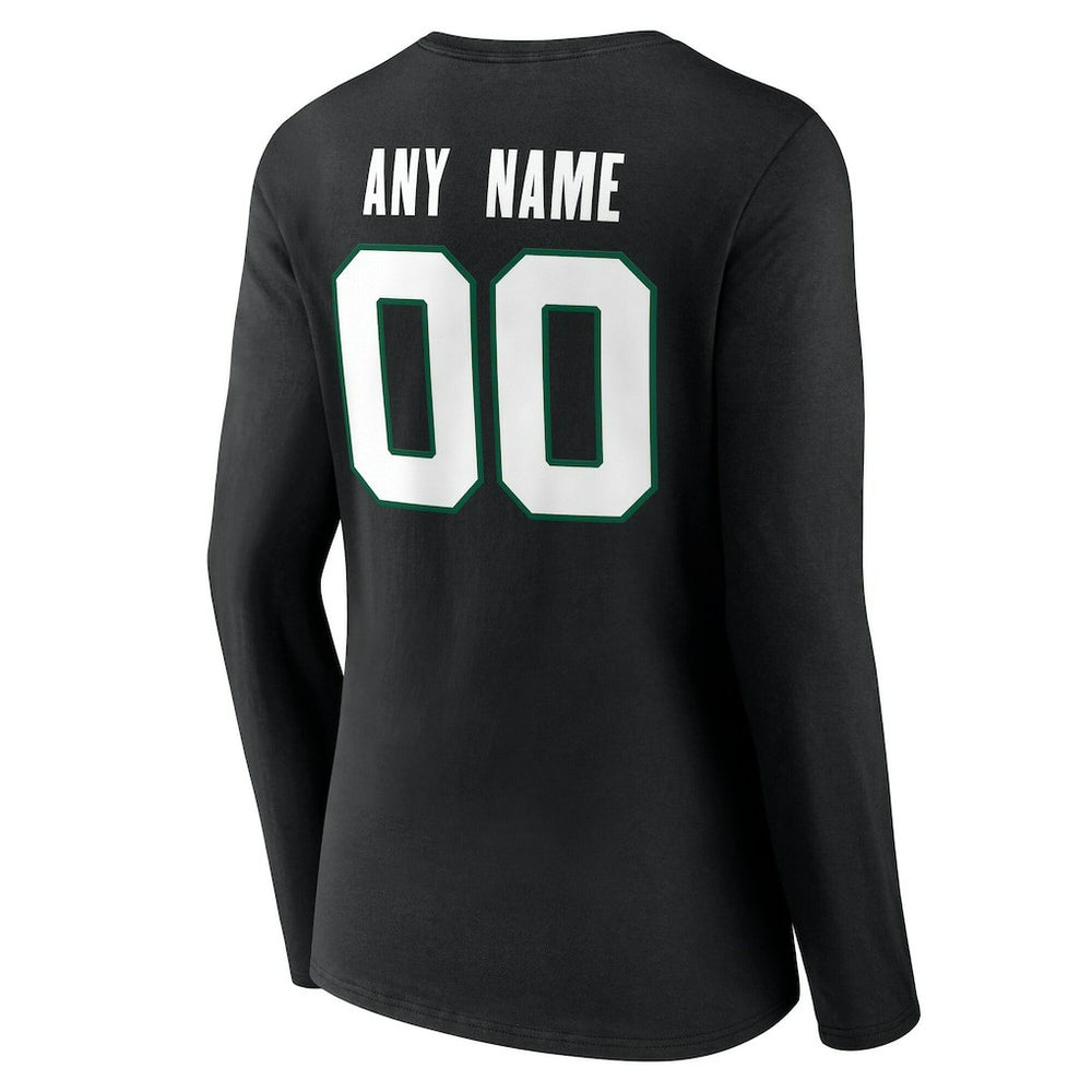 New York Jets Women's Team Authentic Personalized Name & Number Long Sleeve V-Neck T-Shirt Black | NFL