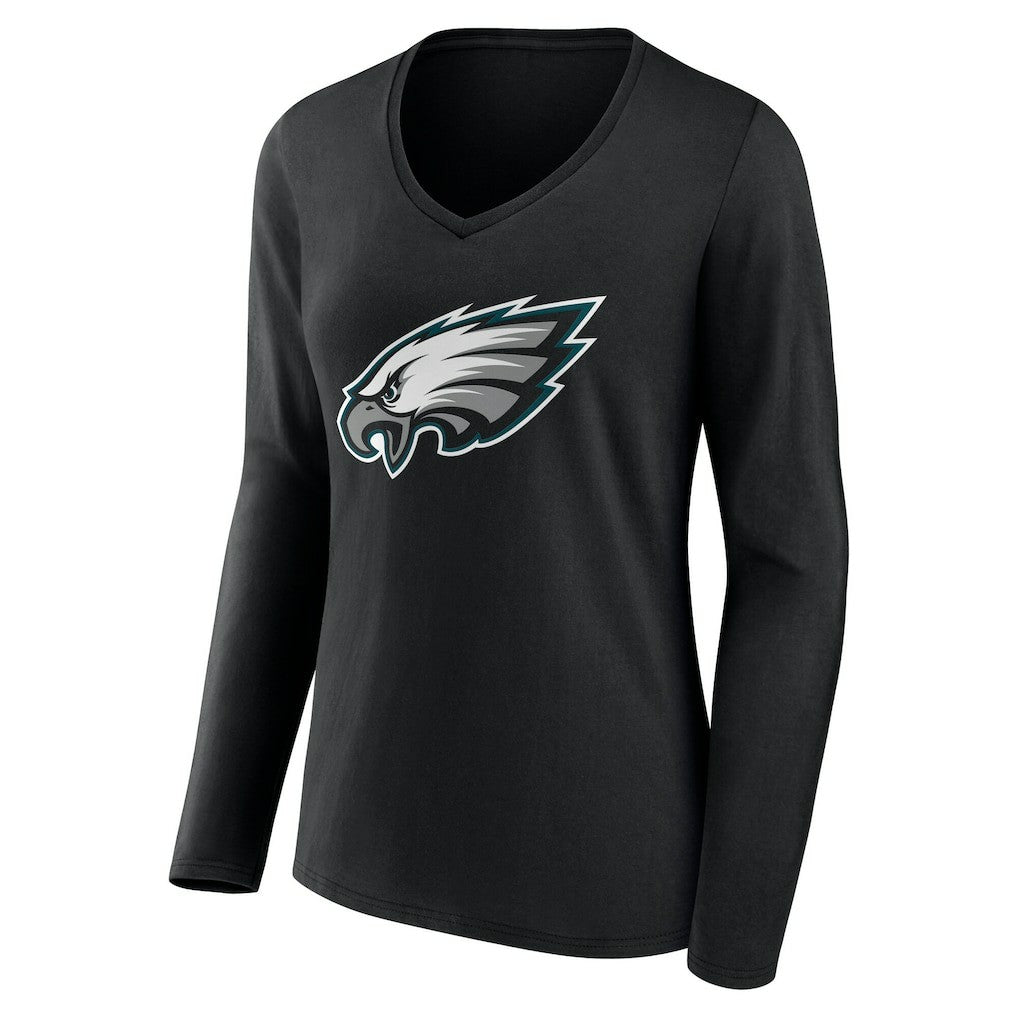 Philadelphia Eagles Women's Team Authentic Personalized Name & Number Long Sleeve V-Neck T-Shirt Black | NFL