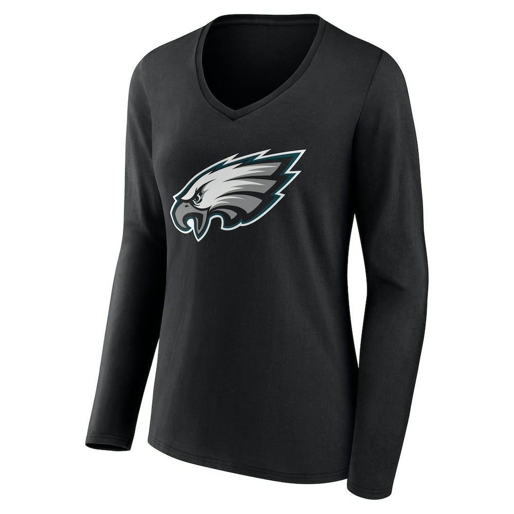 Philadelphia Eagles Women's Team Authentic Personalized Name & Number Long Sleeve V-Neck T-Shirt Black | NFL